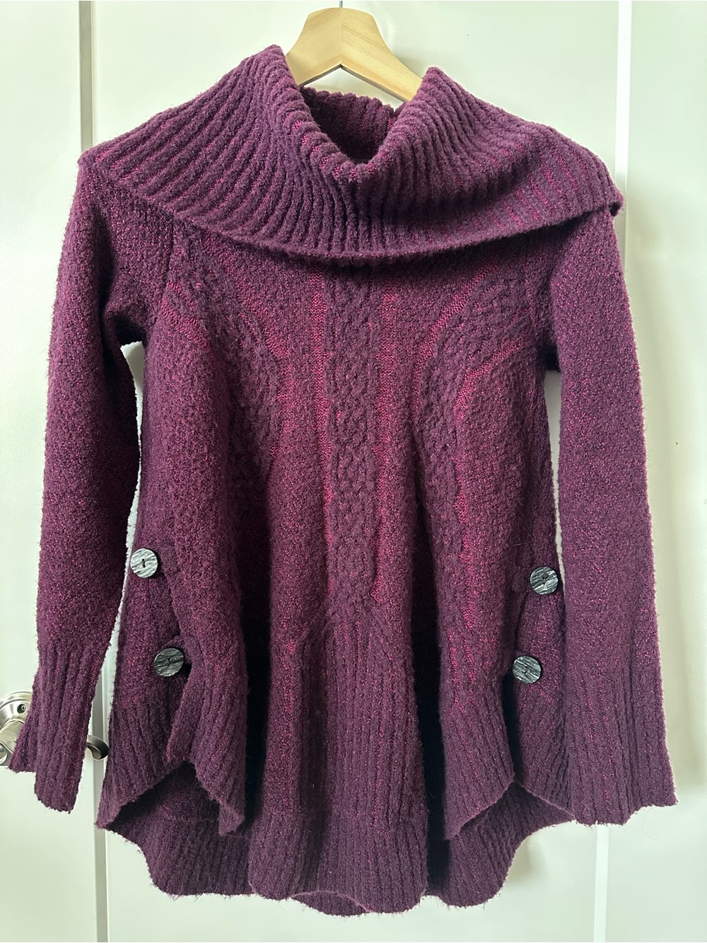 Anthropologie Burgundy Cable-Knit Cowlneck Tunic Sweater
